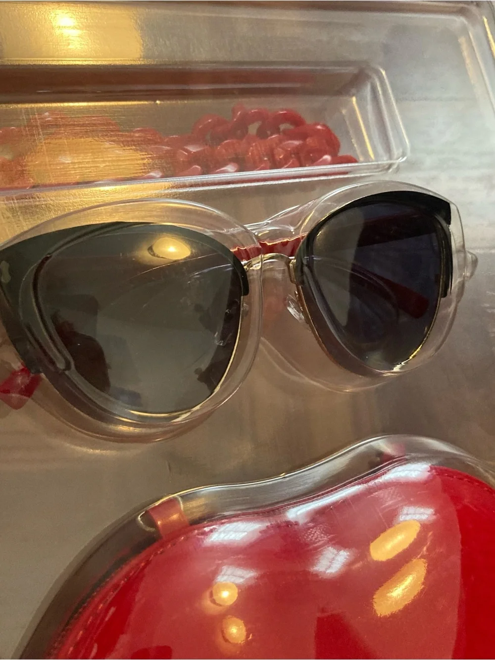Betsey Johnson Sunglasses, Red Lips Purse / Case & Chain Set